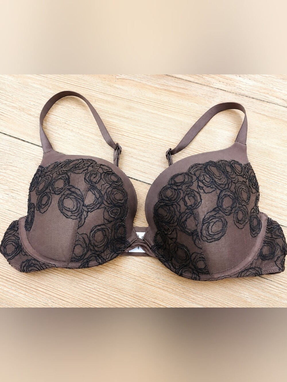 Calvin Klein Emotive Natural Lift Bra 36C Taupe Rose Embroidered T-Shirt Bra